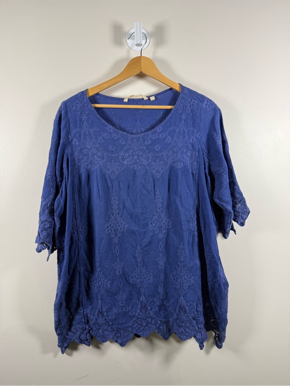 Soft Surroundings Blue Embroidered Scoop-Neck Tunic